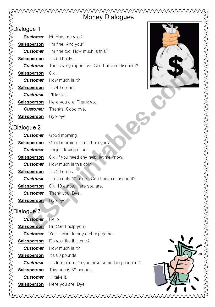 Dialogues about Money worksheet