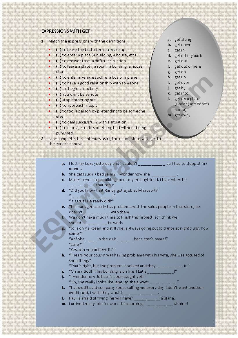 expressions and phrasal verbs with GET