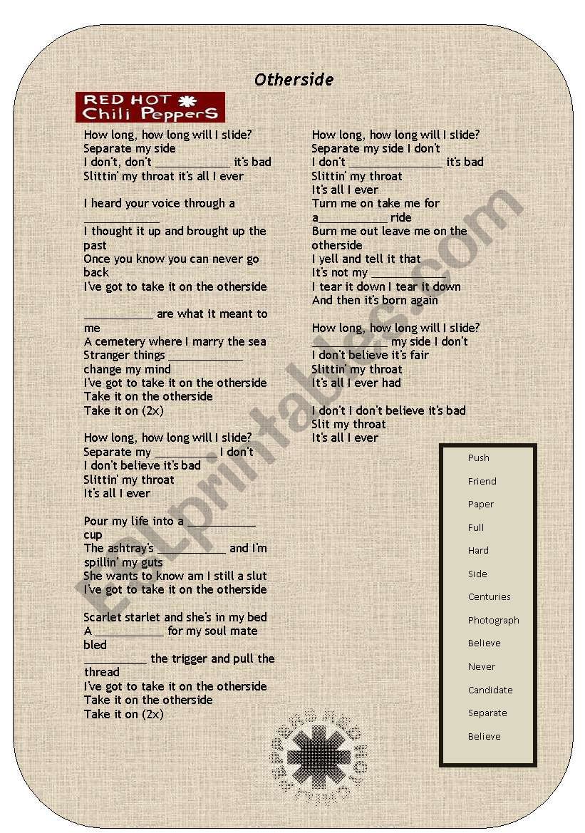 song activity - Otherside worksheet