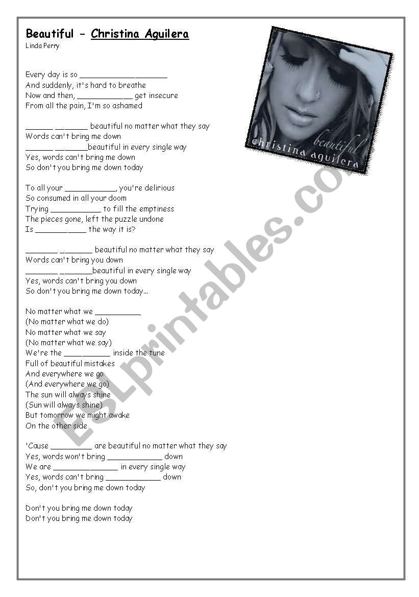 SONG ACTIVITY: Christina Aguilera BEAUTIFUL