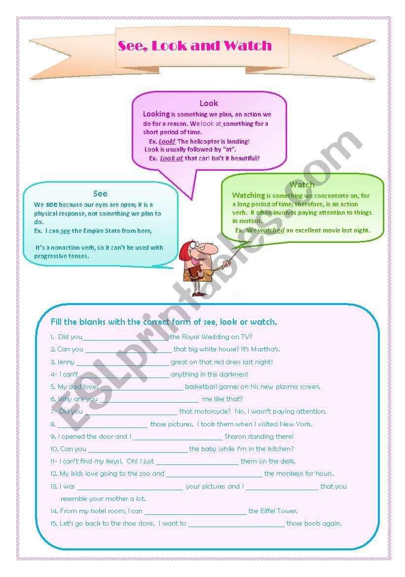 See, look and watch. worksheet