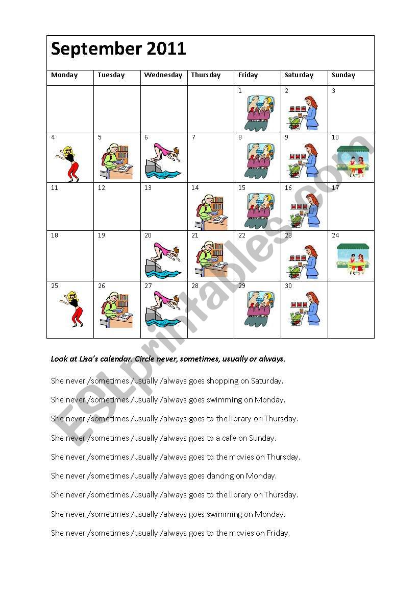 Lisas Calendar worksheet
