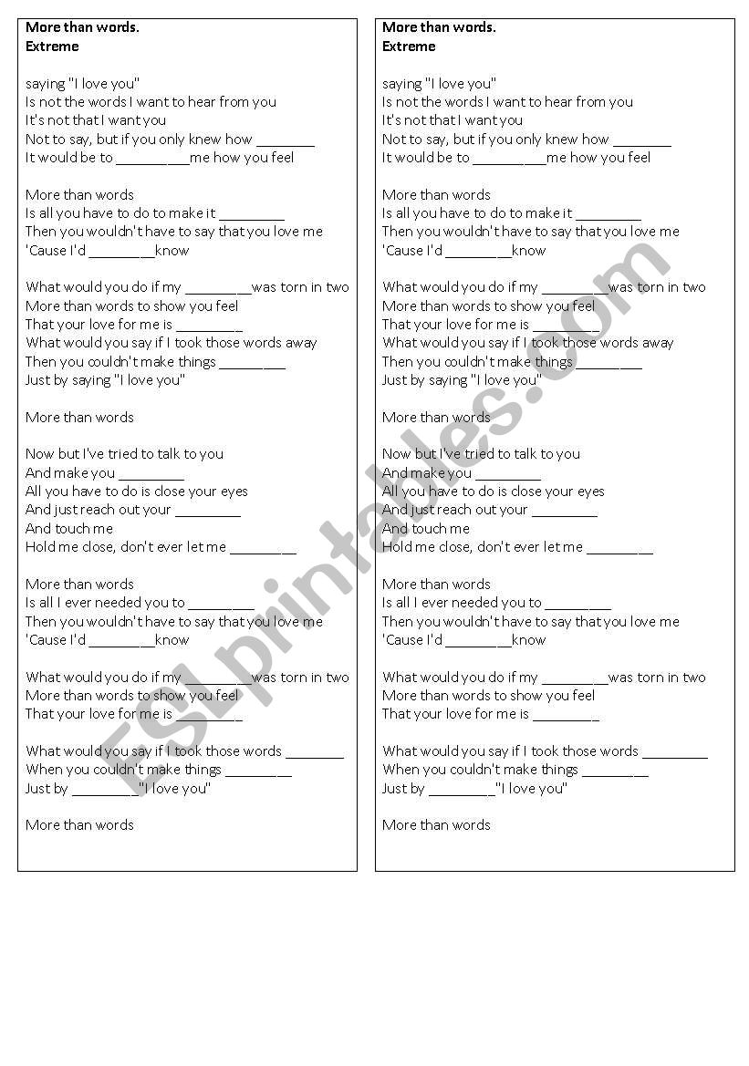 more than words. Extreme.  worksheet