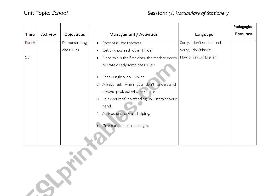 First Day of School worksheet