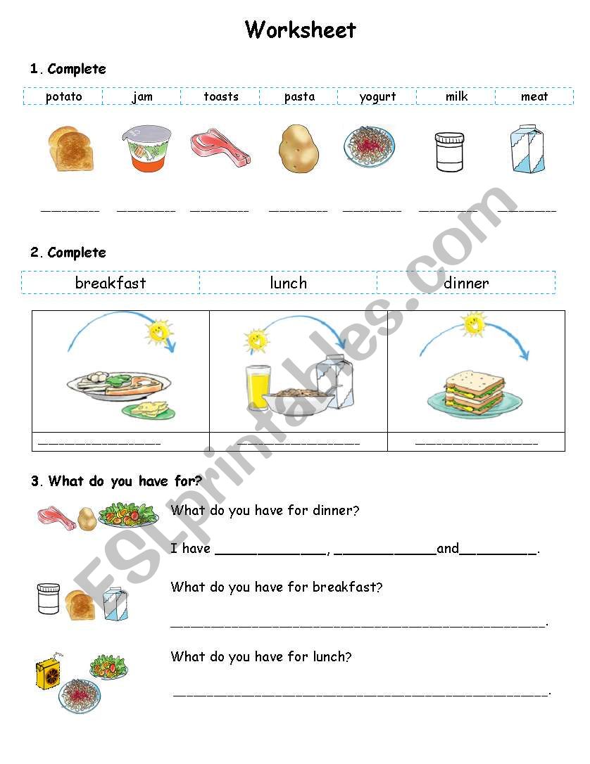 Food treetops 4 worksheet