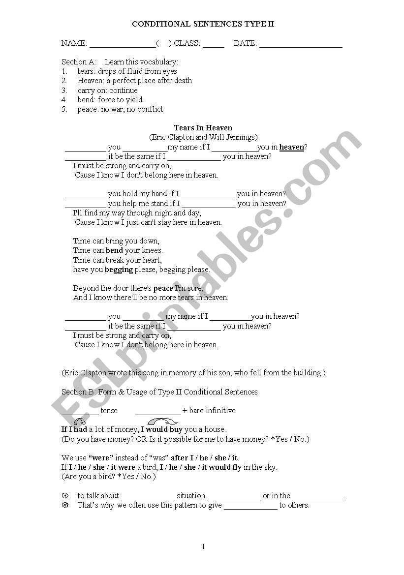 Tears in Heaven_Second Conditionals