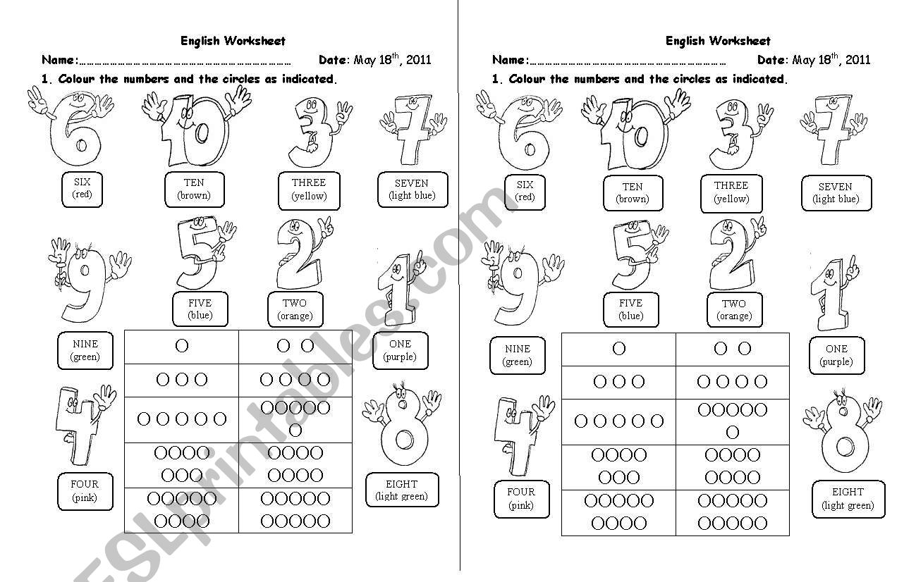 Numbers and colors worksheet