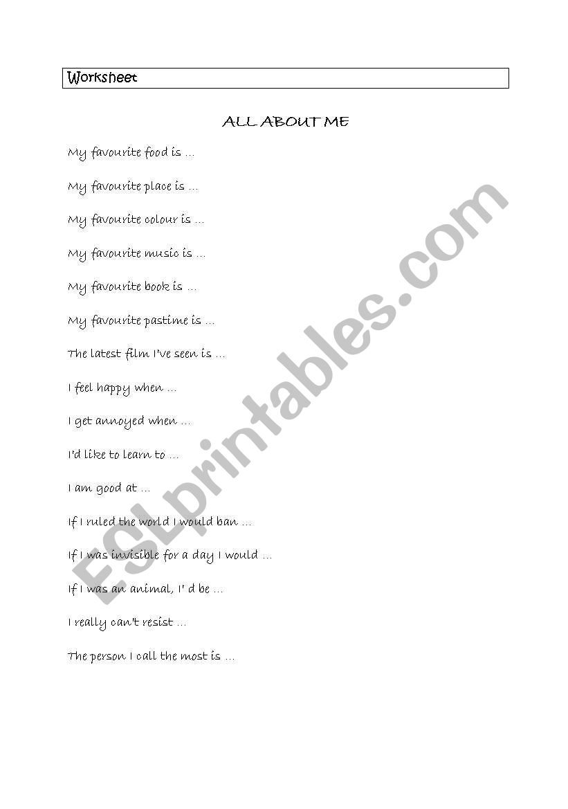 All about me worksheet