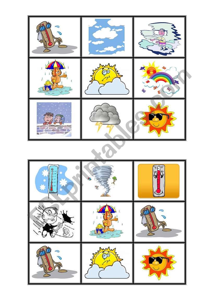 weather bingo cards worksheet