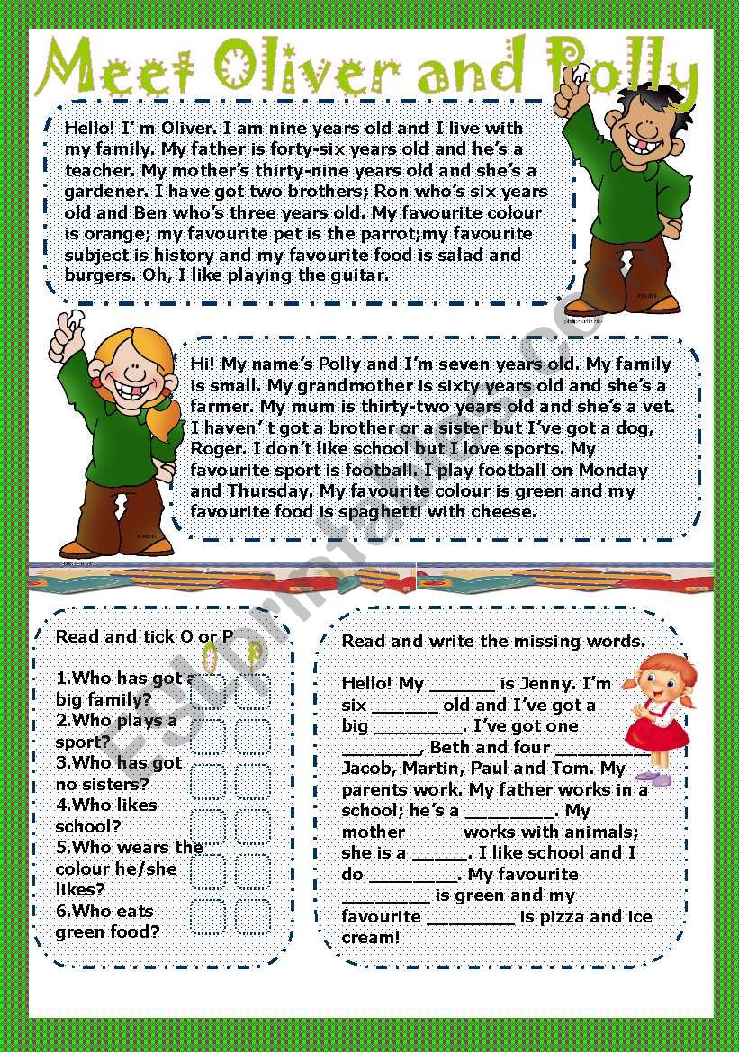 meet Oliver and Polly worksheet