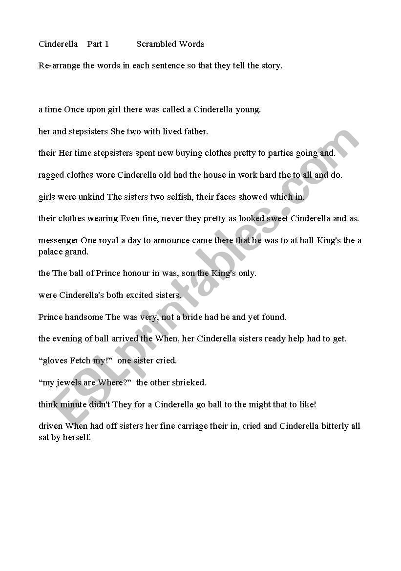 cindrella worksheet, a good worksheet