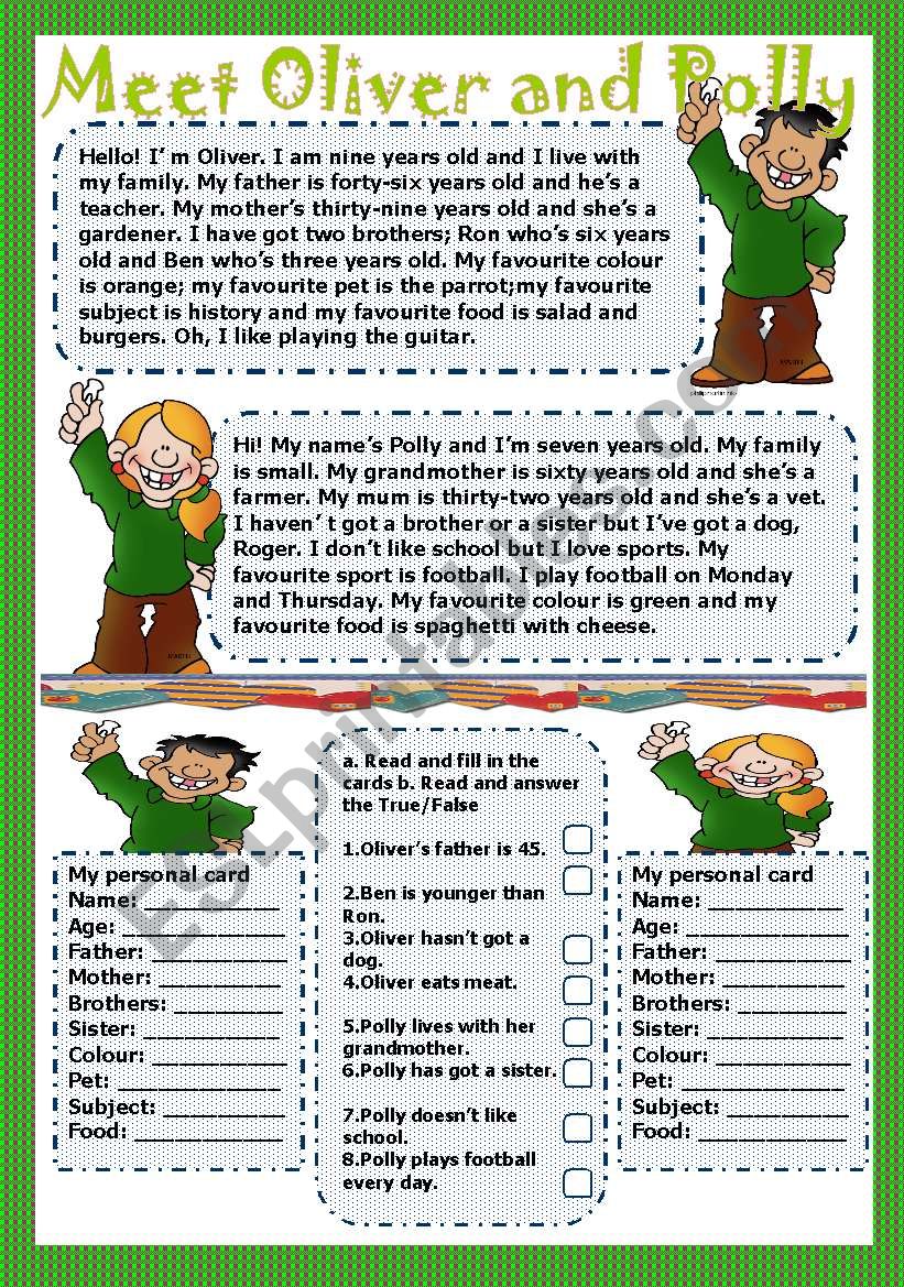 meet Oliver and Polly 2 worksheet