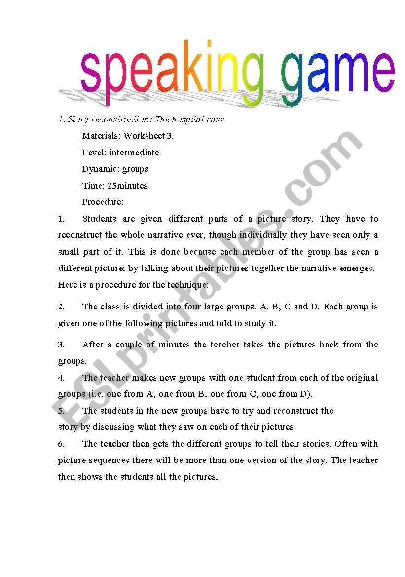 Speaking game worksheet