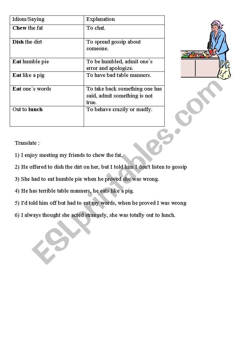 Food Idioms worksheet