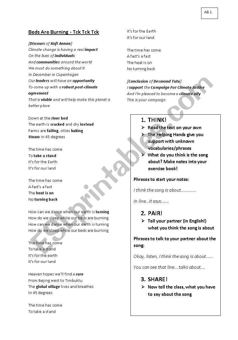 Global warming worksheet
