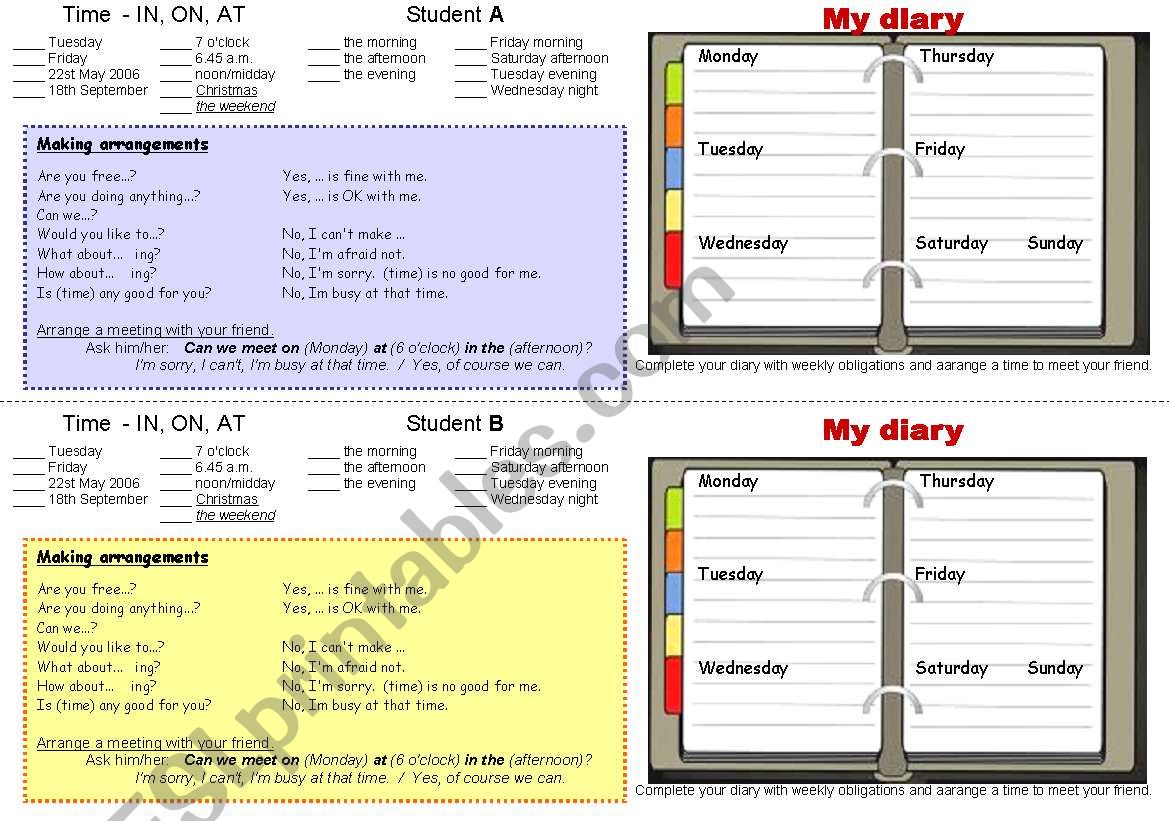 Prepositions of time - arranging a meeting