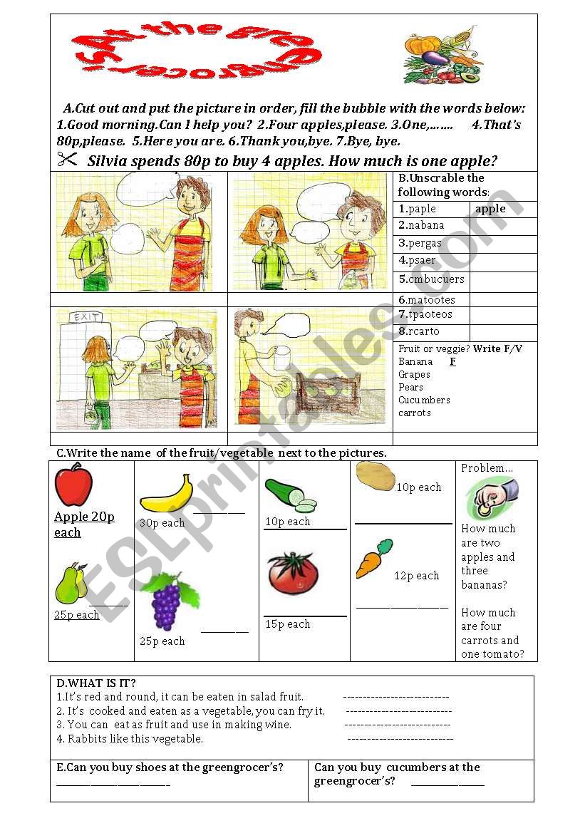 Food: At the greengrocers worksheet