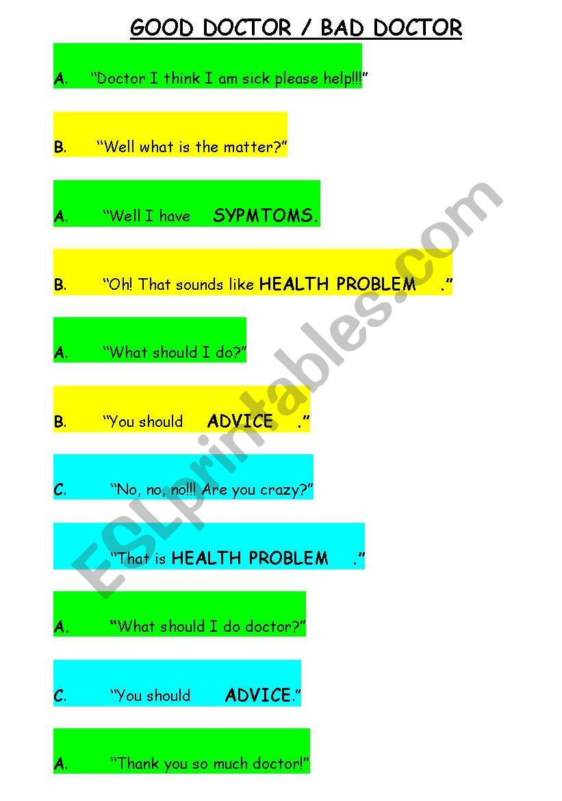 Good doctor or bad doctor worksheet