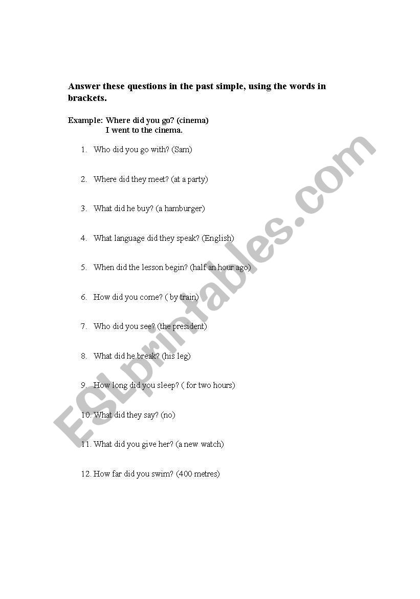  Past simple worksheet