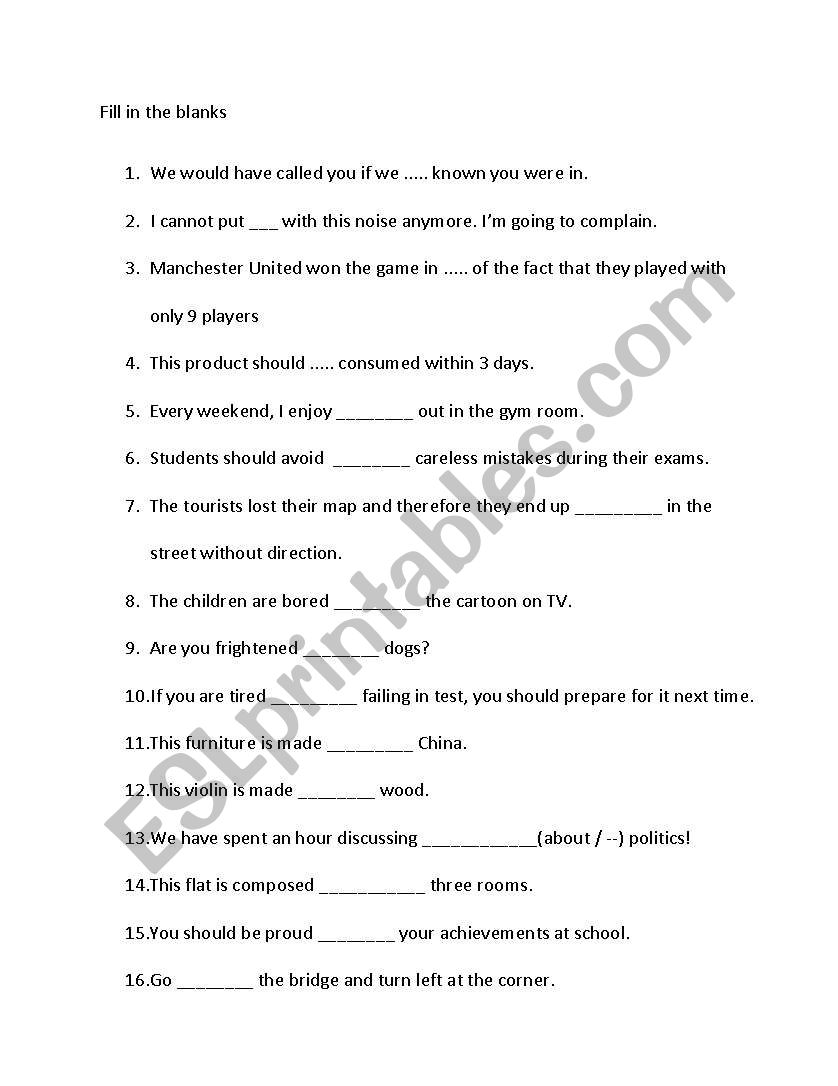 phrasal verb exercise worksheet