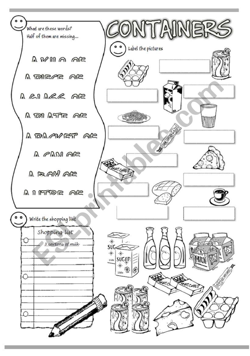 Containers worksheet