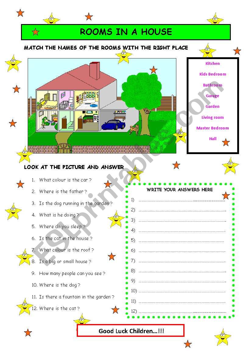 room in a house worksheet