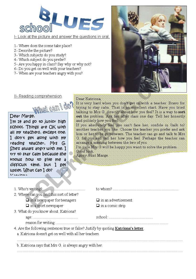 School Blues worksheet