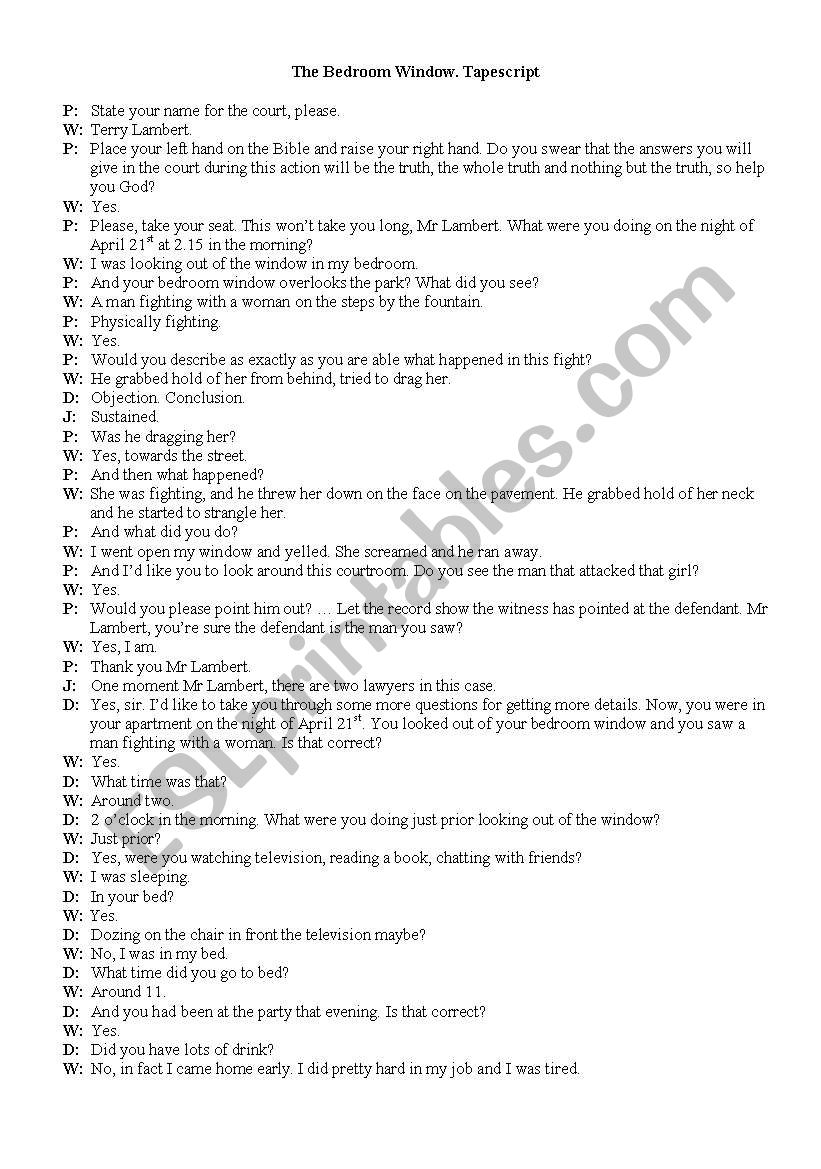 The Bedroom Window worksheet