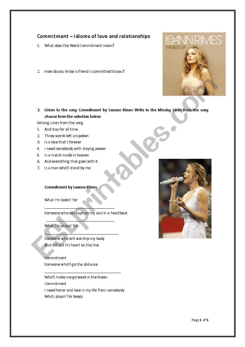 Commitment Leane Rimmes worksheet