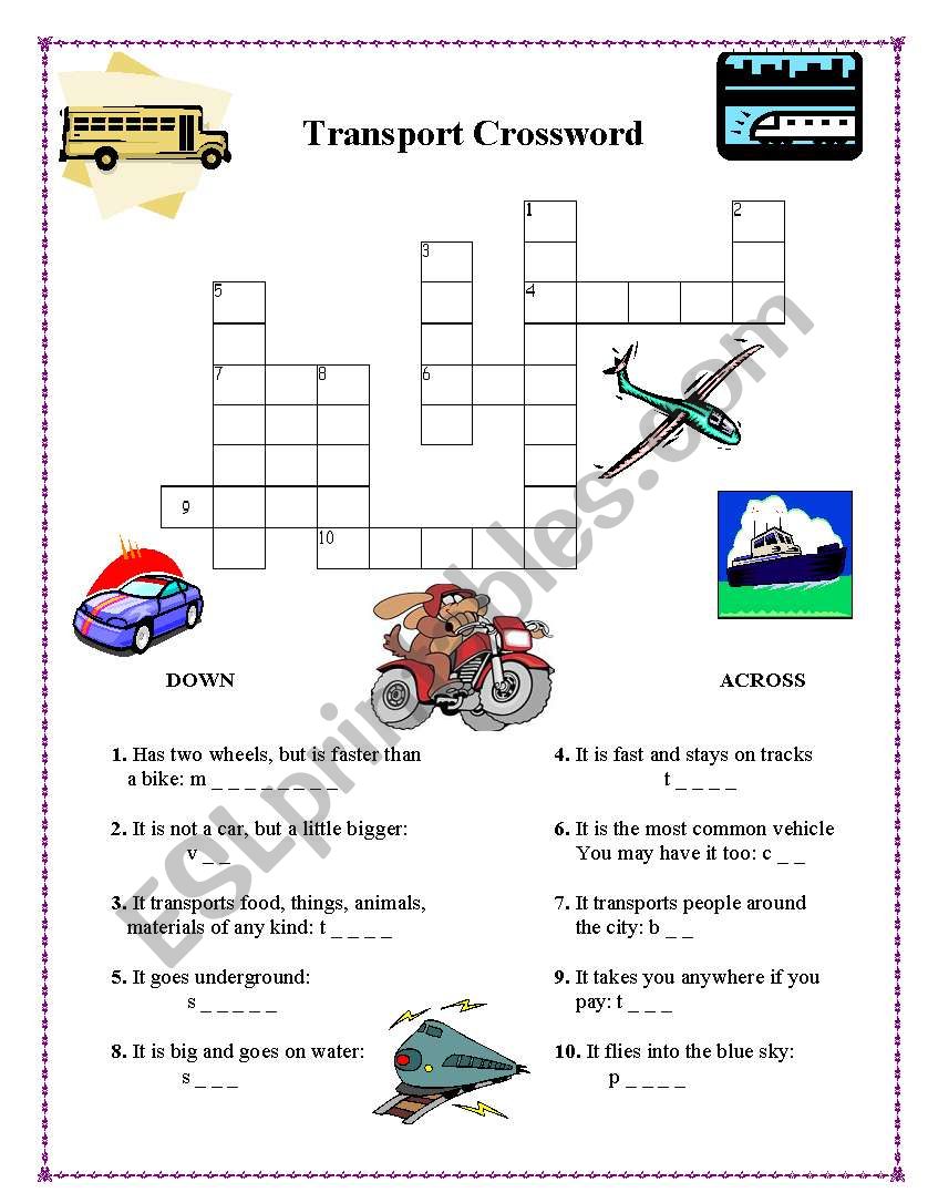 Transport Crossword worksheet
