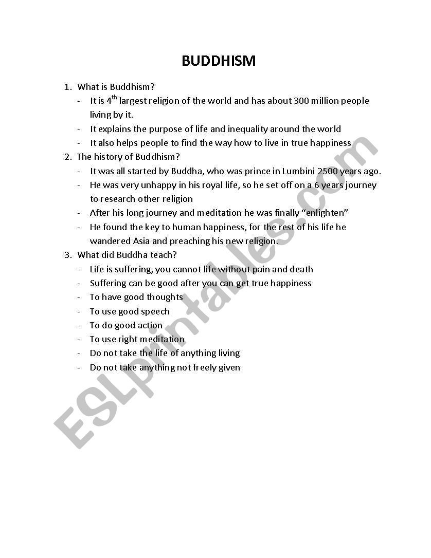 What is Buddhism worksheet