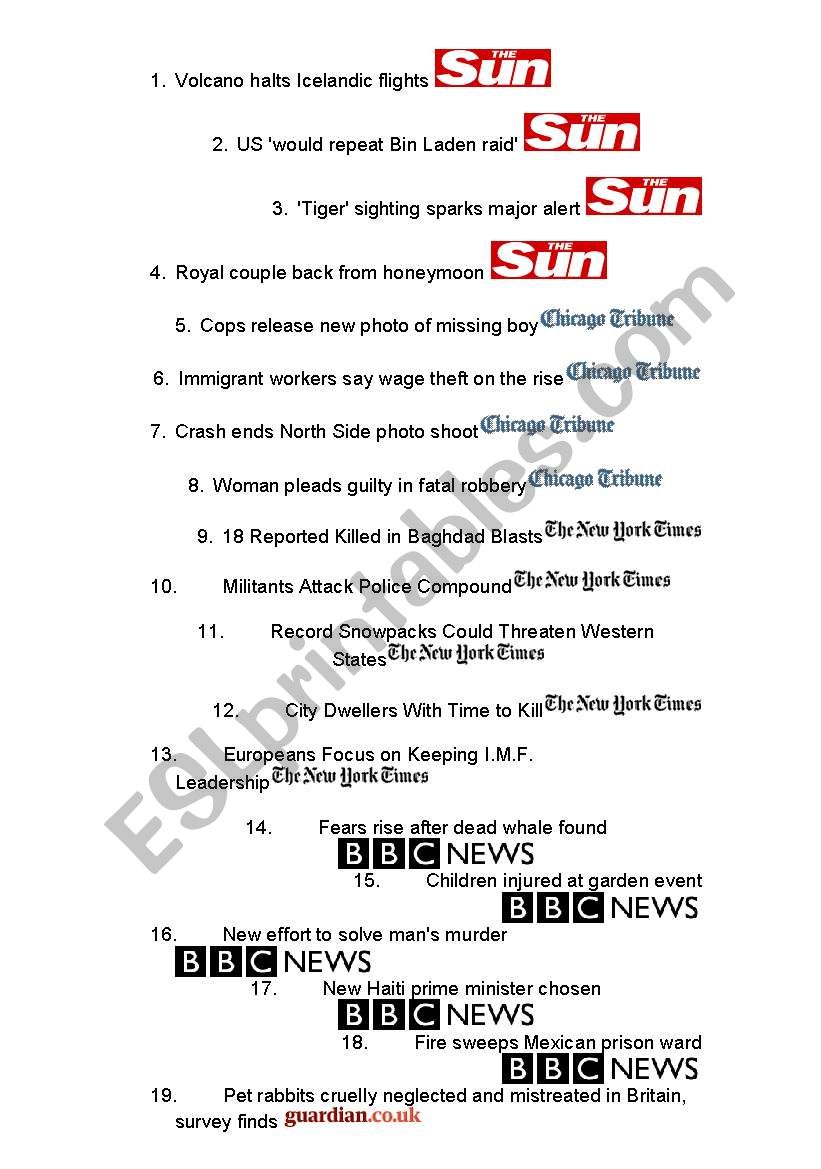 Expanding headlines- Articles: a/an/the/zero article before nouns