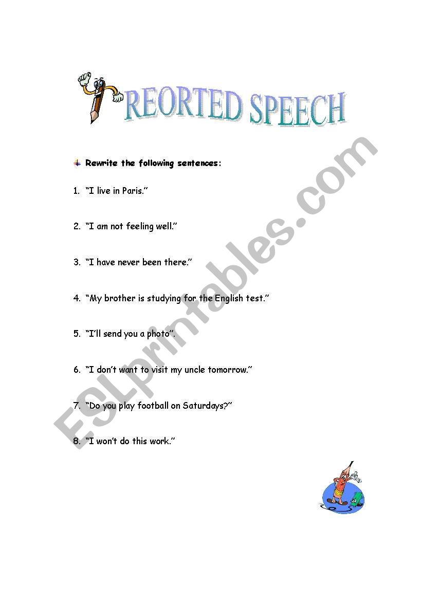 reported speech worksheet