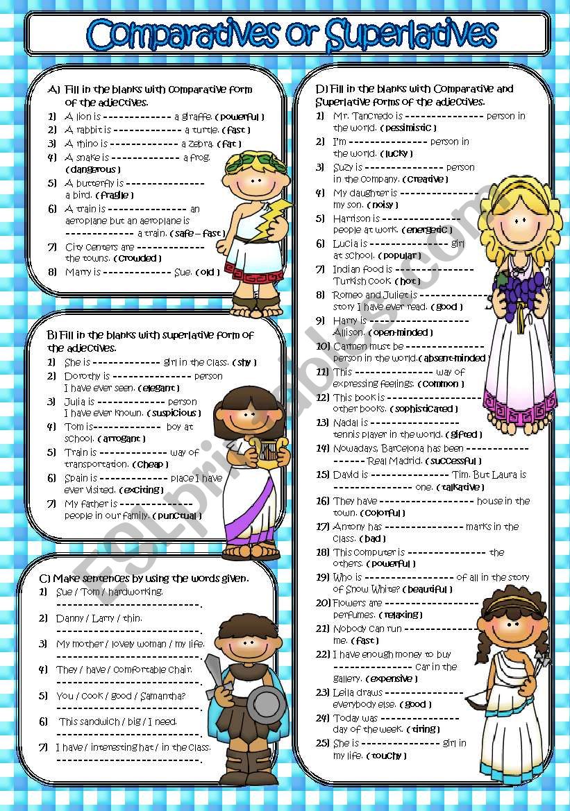 COMPARATIVES - SUPERLATIVES (B&W + KEY included )