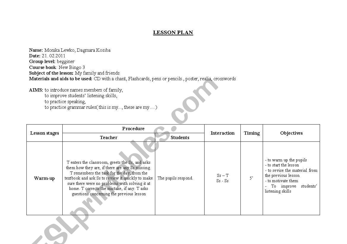 Lesson Plan - Family and Friends