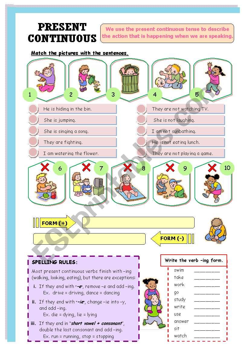Present Continuos (2 pages) worksheet