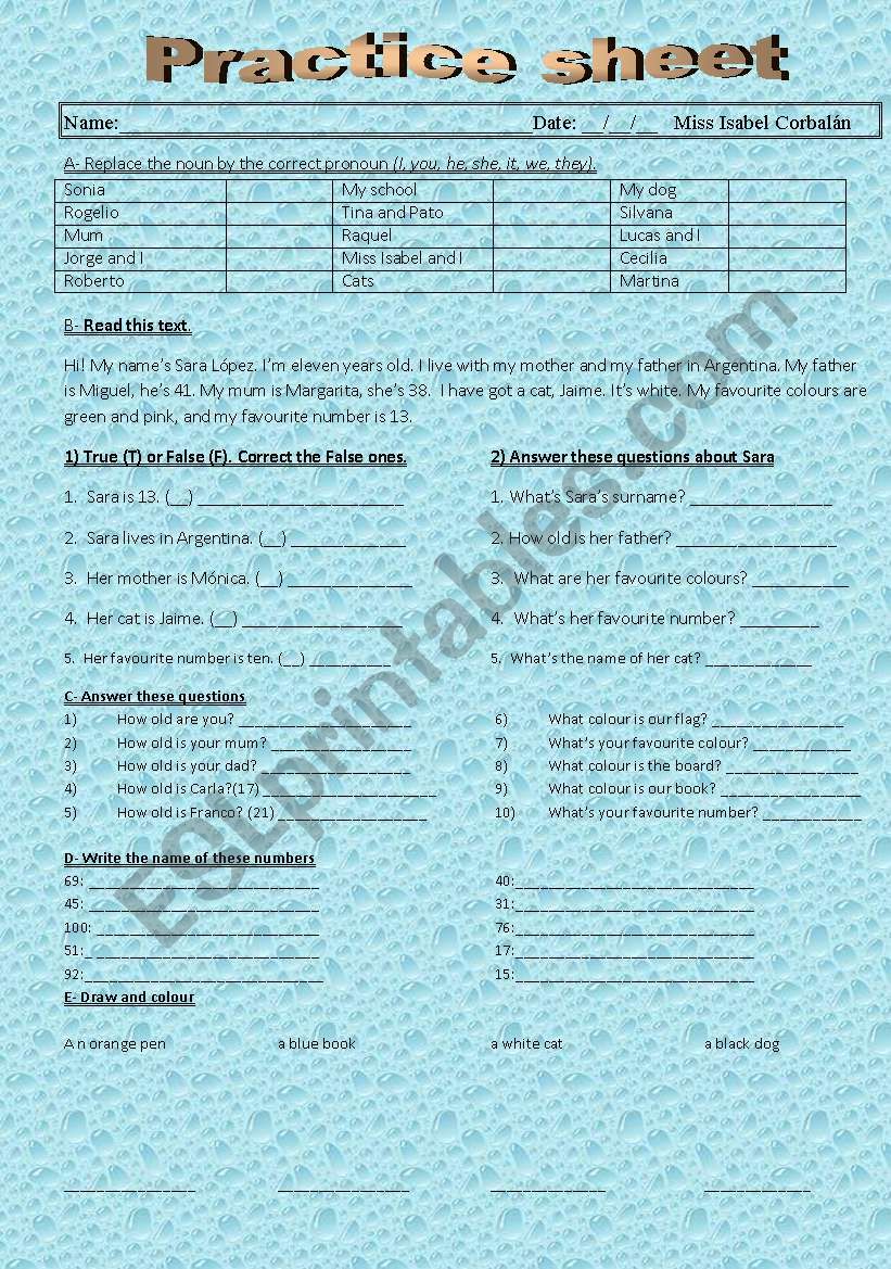 practice sheet  worksheet