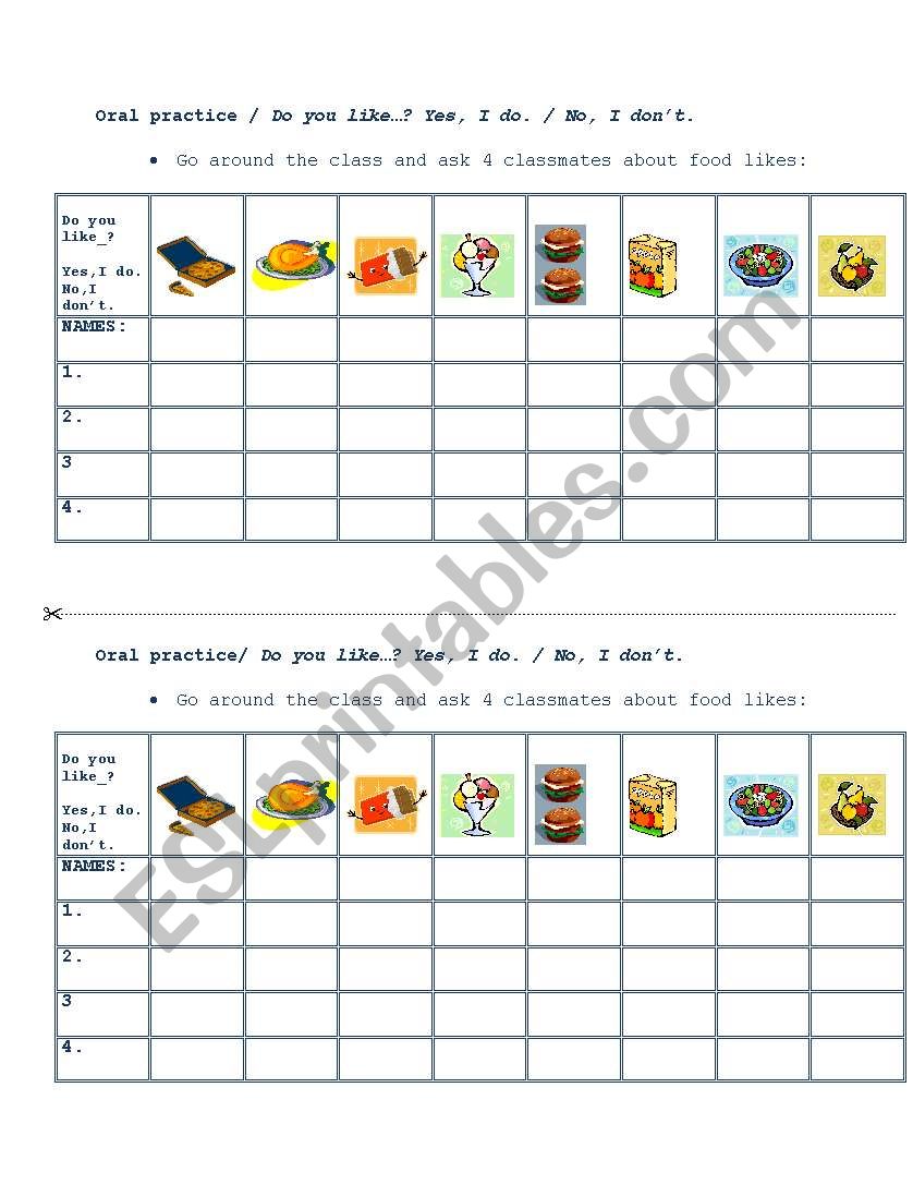 Do you like_ Food Survey worksheet