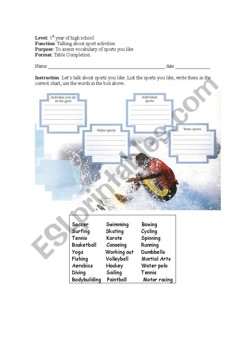 What kind of sport is it? worksheet