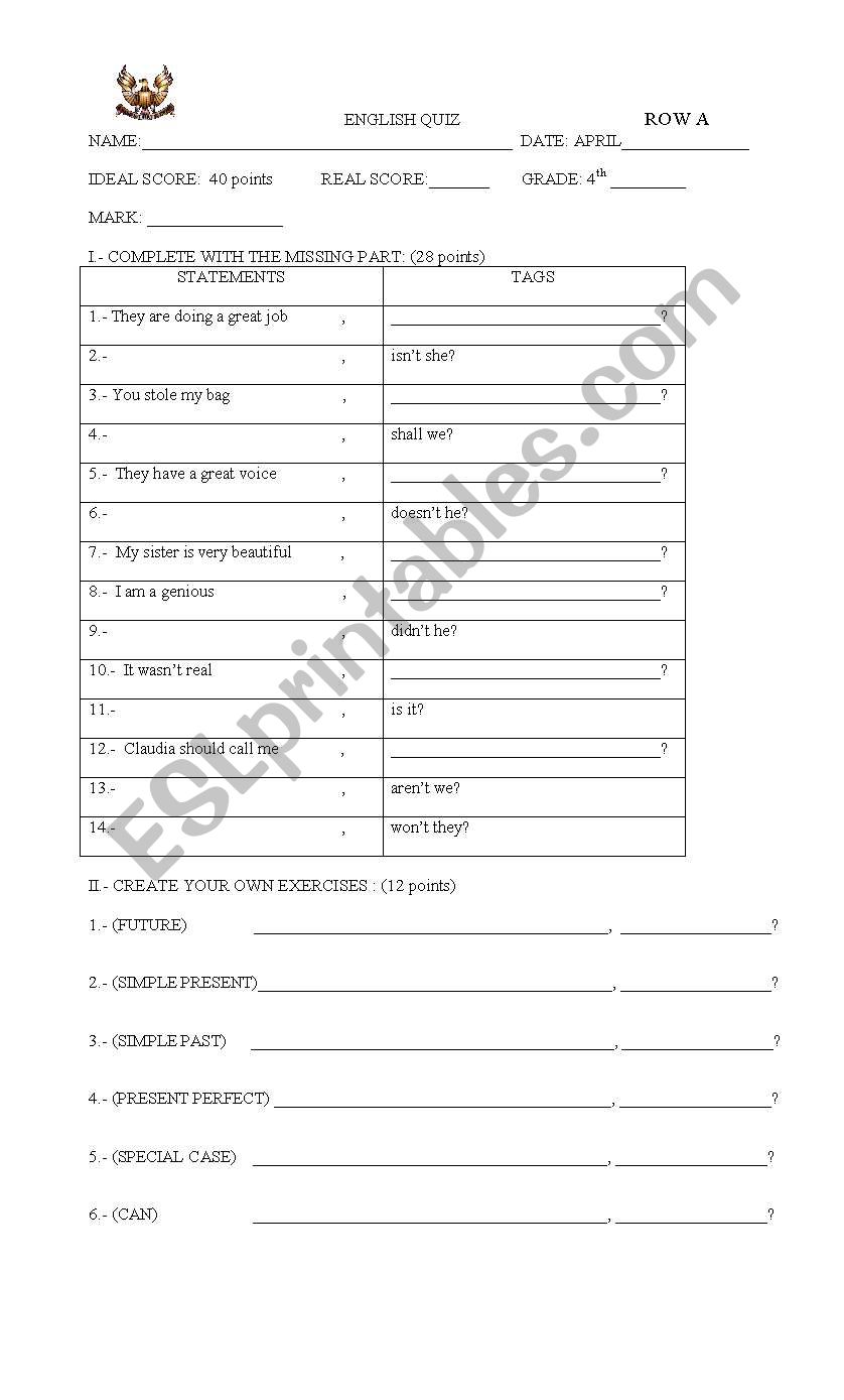 questions tags worksheet