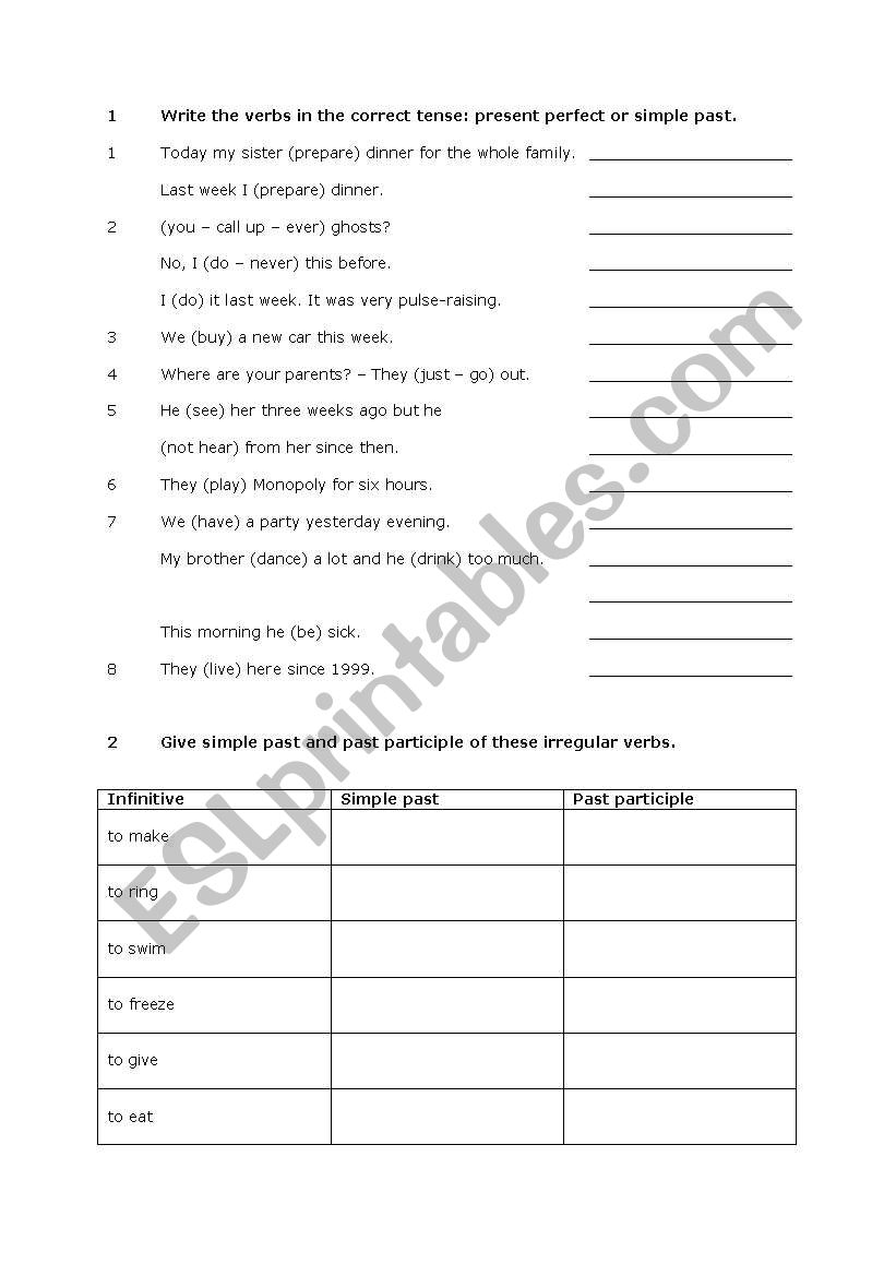 Past simple or present perfect worksheet