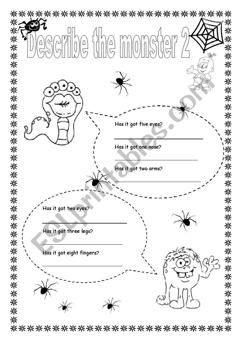 Describe the monster 2 worksheet