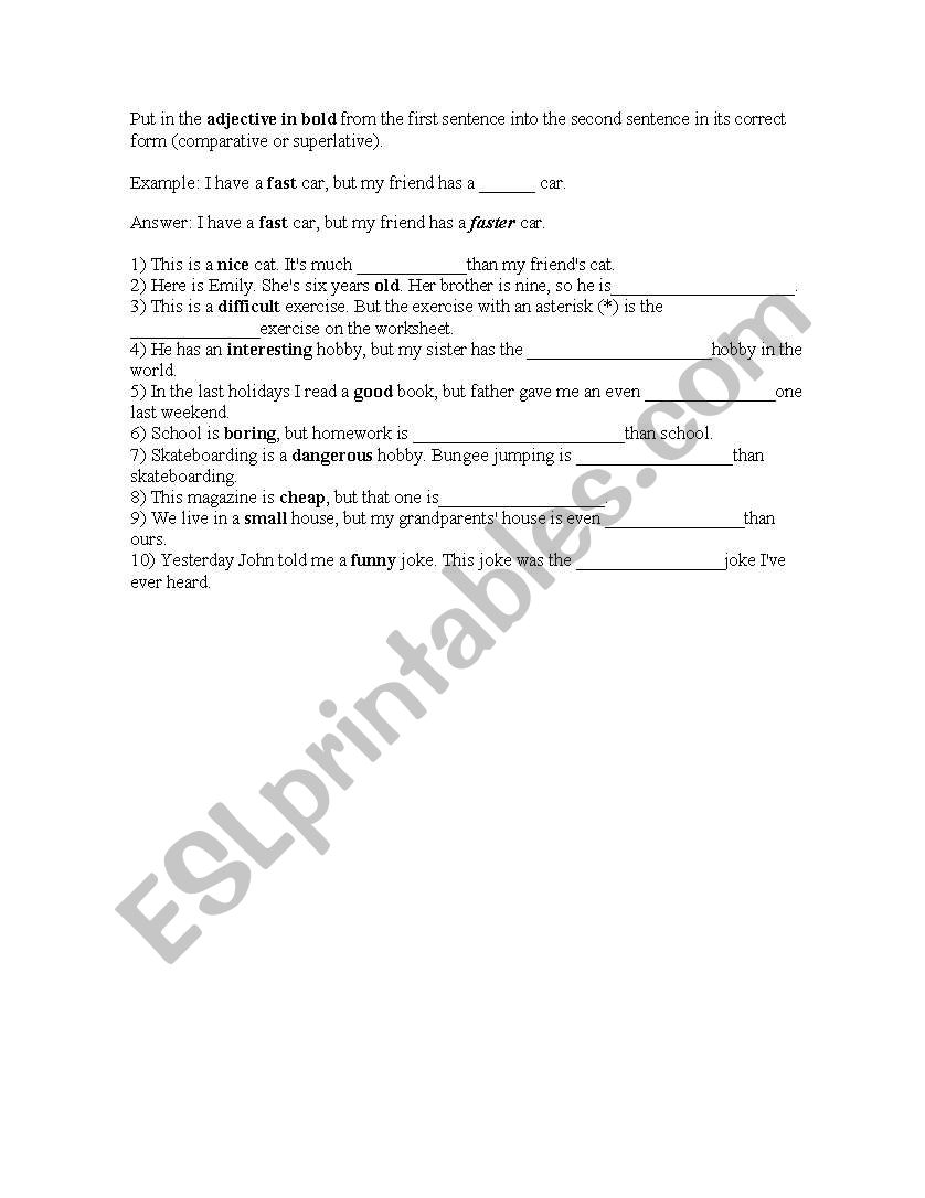 comparatives worksheet