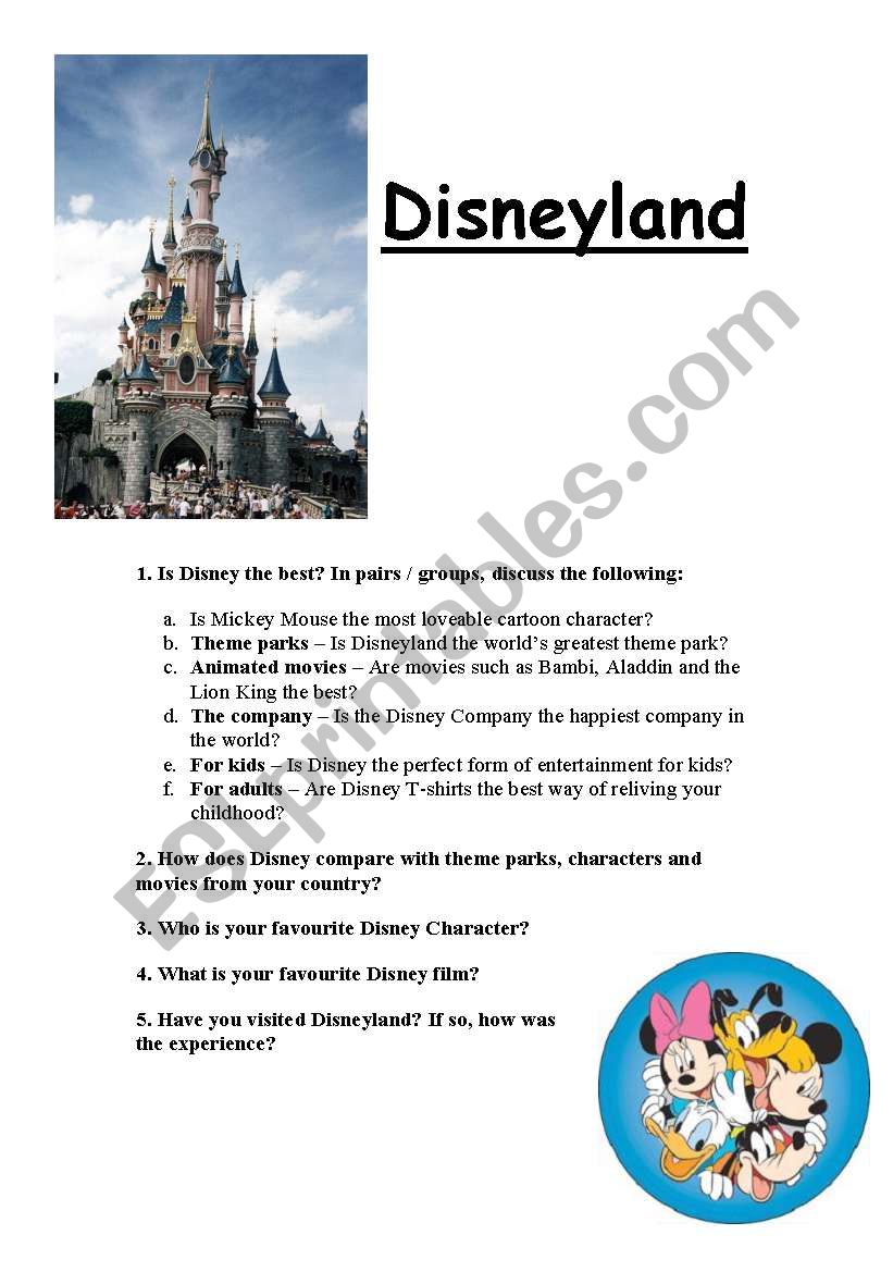 Disneyland worksheet
