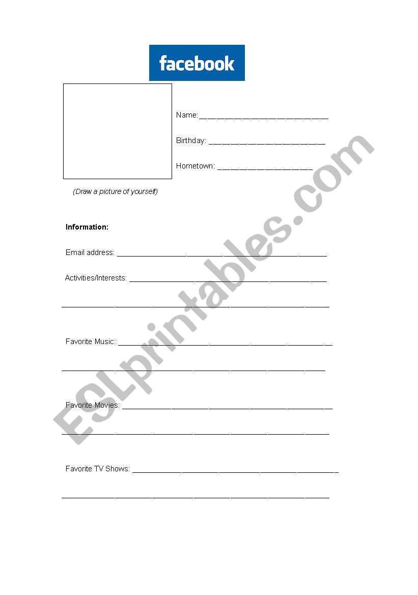 Facebook sheet worksheet