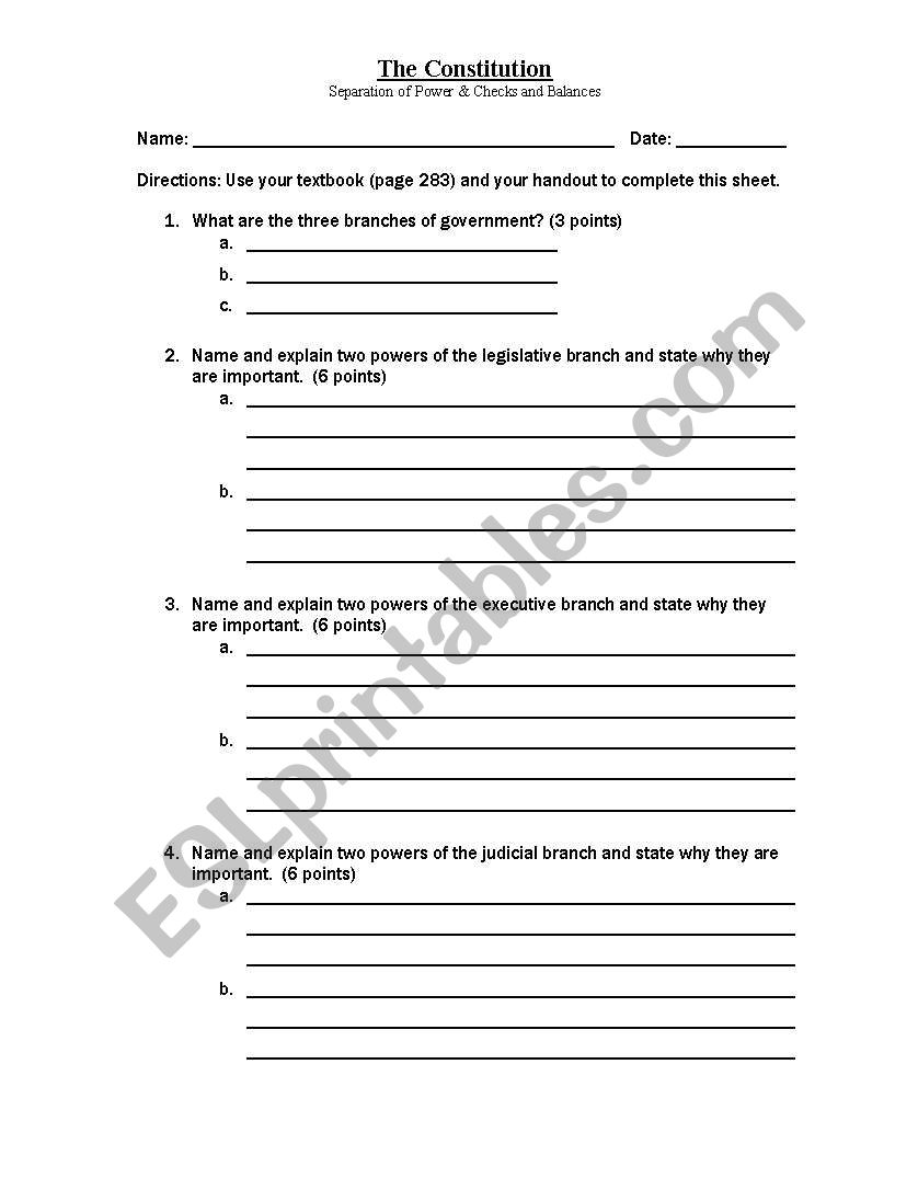 The Constitution worksheet