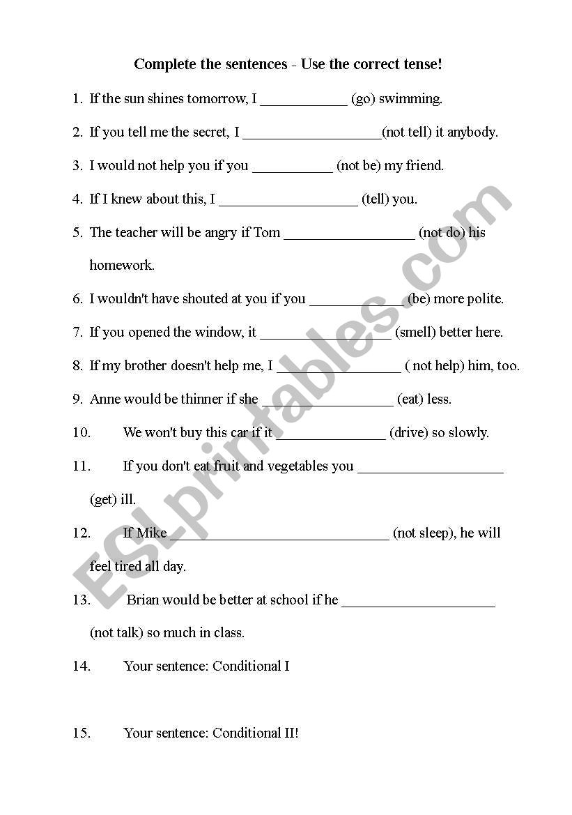 Exercise Conditional I & II worksheet