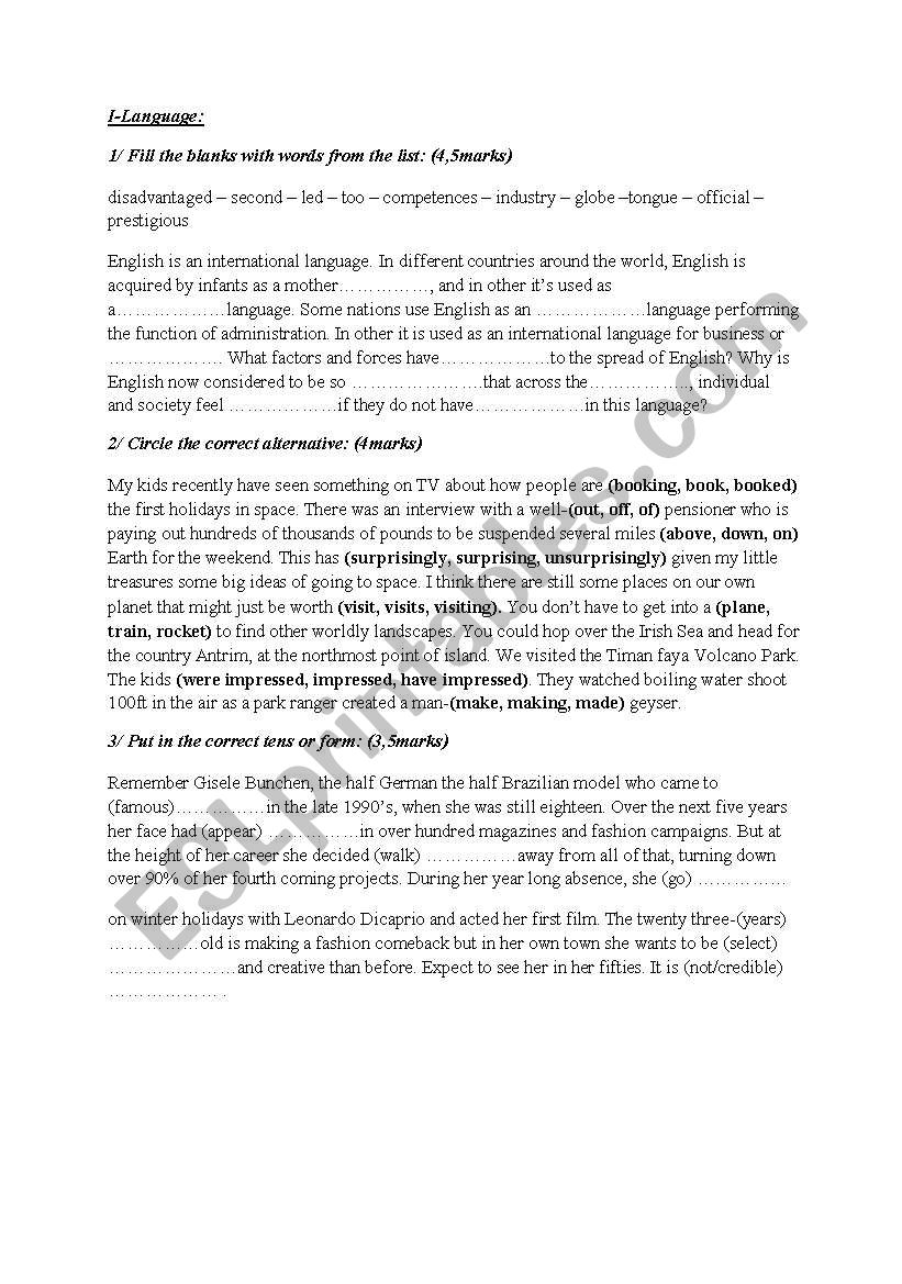 Language Exersices  worksheet