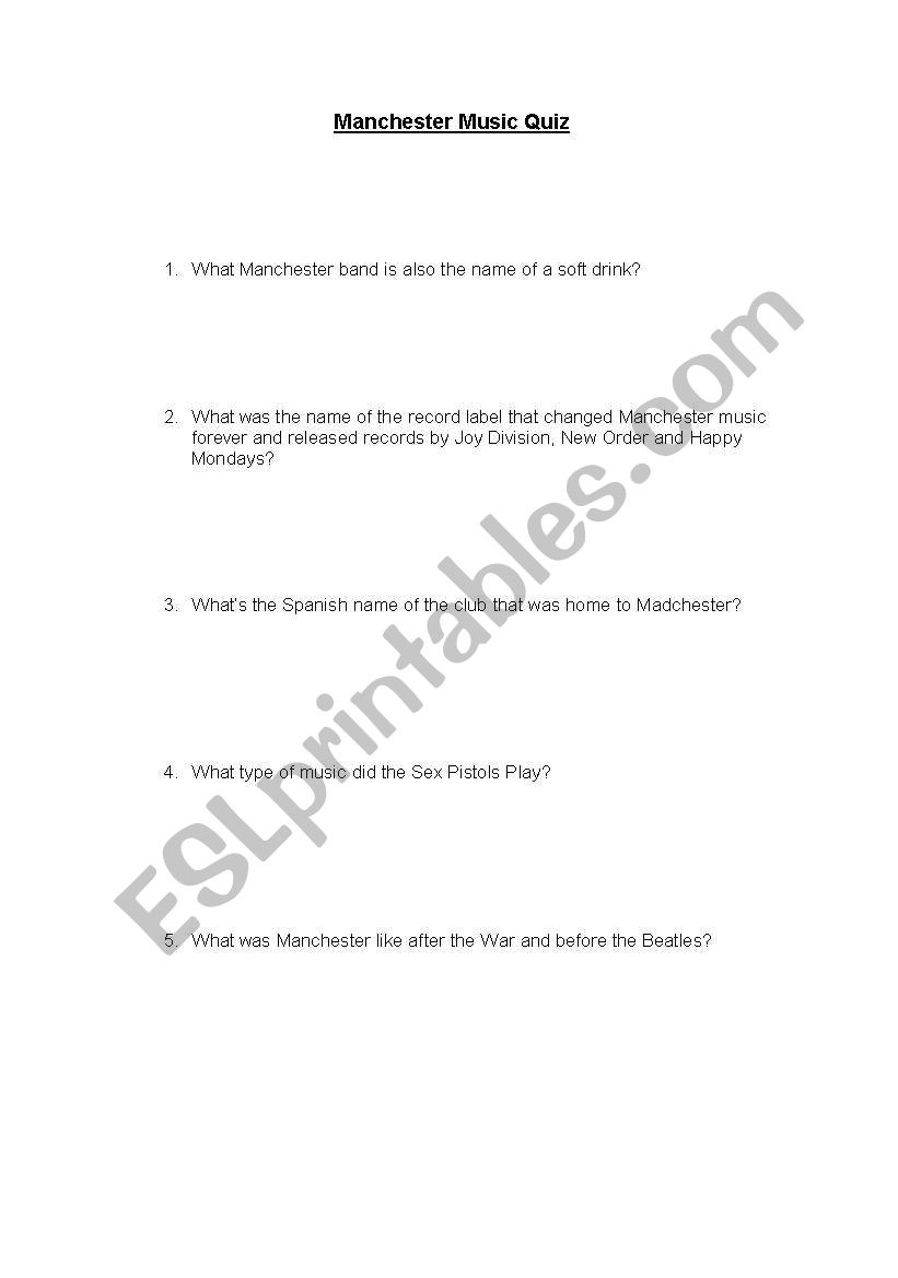 Manchester Music worksheet
