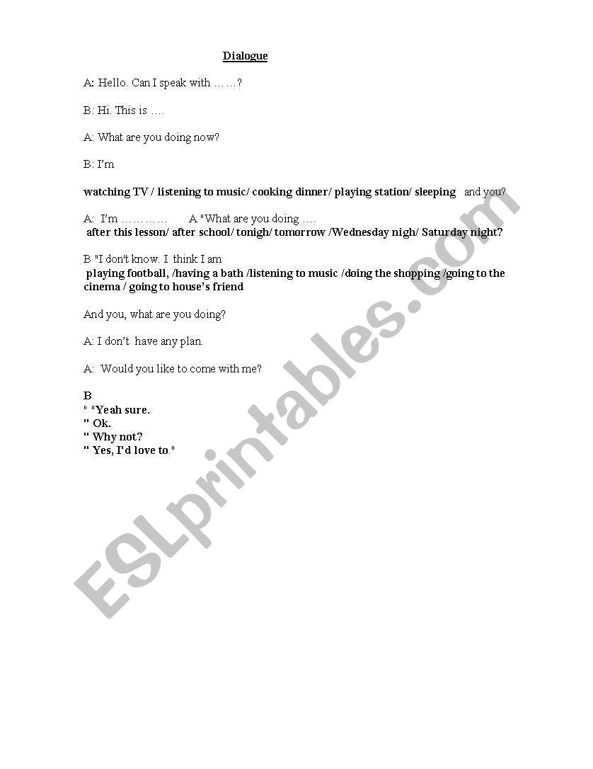 Dialogue worksheet